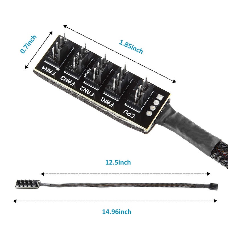 PANO-MOUNTS PWM Fan Hub Cable - 3Pin/4Pin PC Case Fan Splitter with 1-to-5 Expansion for CPU Cooler, ITX Mining Rig (2-Pack) - Image 5